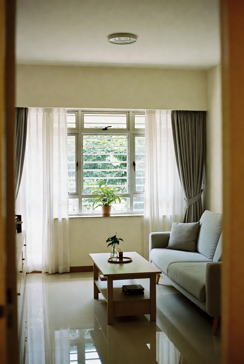 Bright tidy living room after cleaning